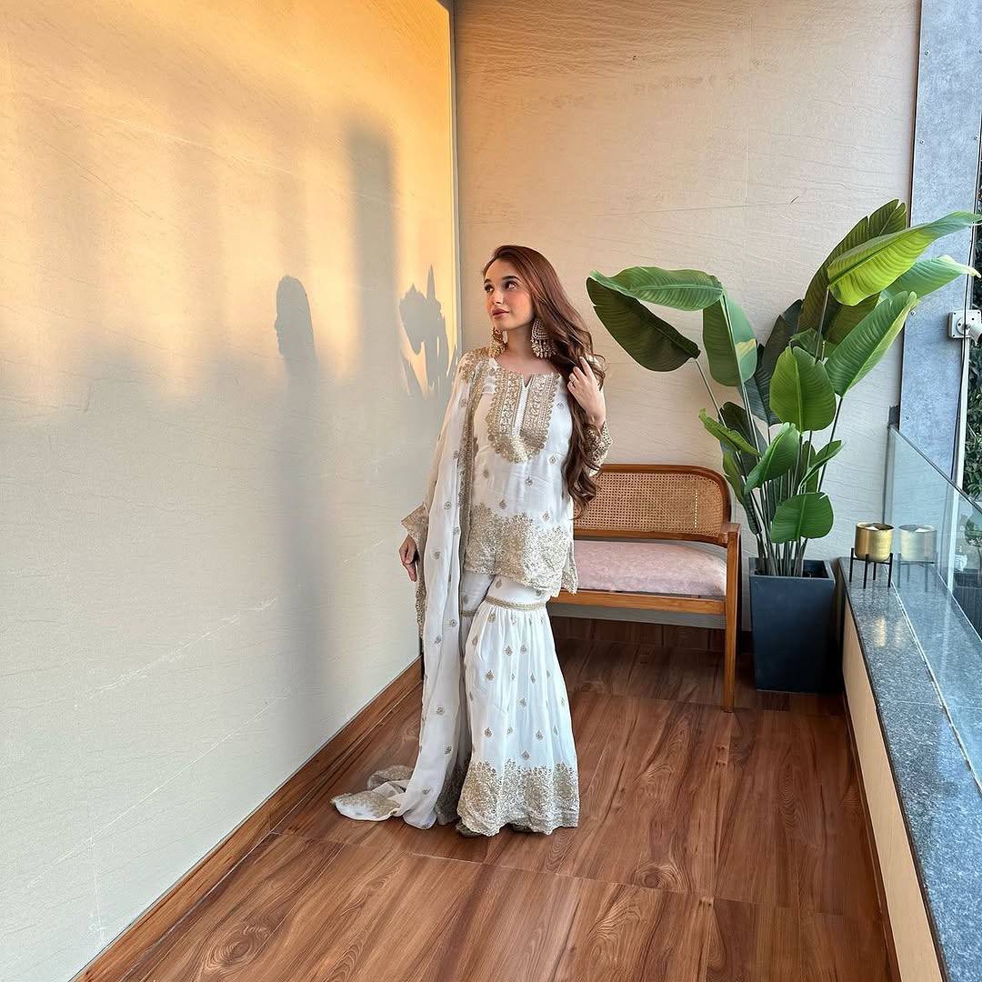 White Embroidered Sharara Set