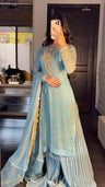 Elegant Sky Blue Embroidered Palazzo Suit