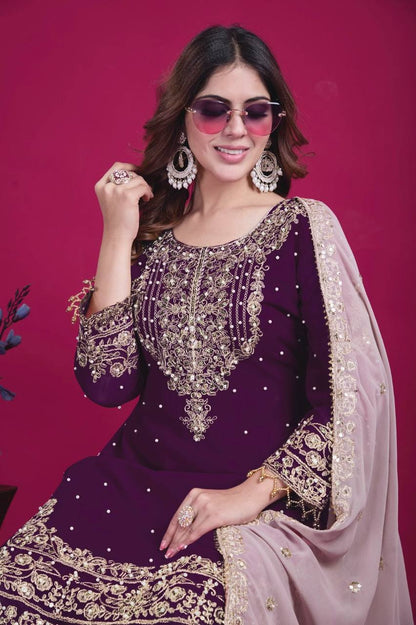 Royal Purple Embroidered Suit