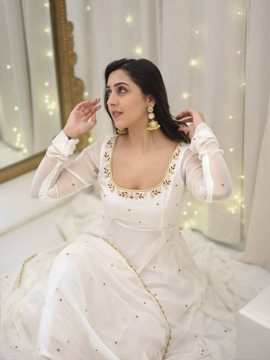 Elegant White Anarkali with Dupatta