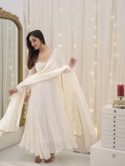 Elegant White Anarkali with Dupatta