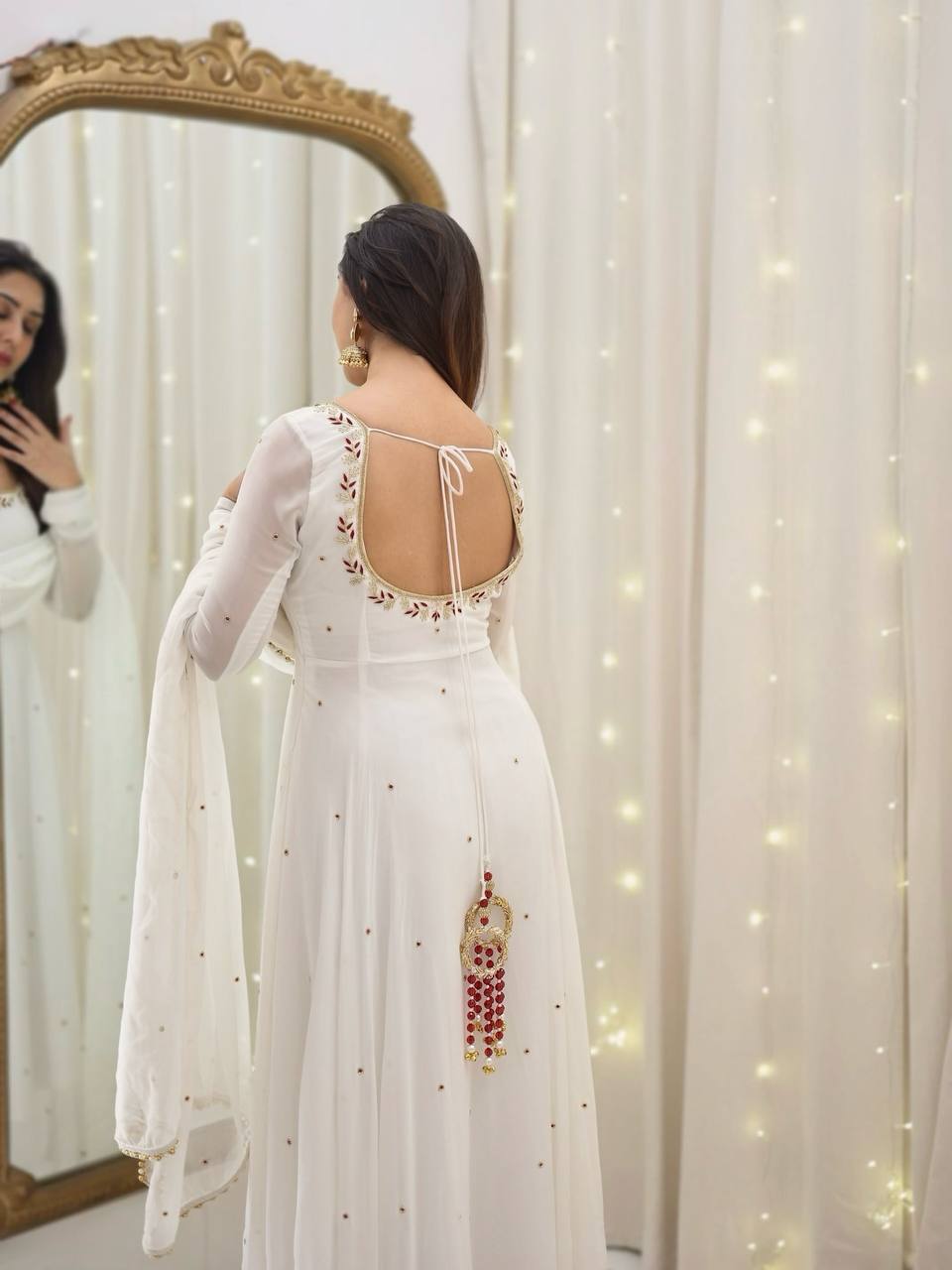 Elegant White Anarkali with Dupatta