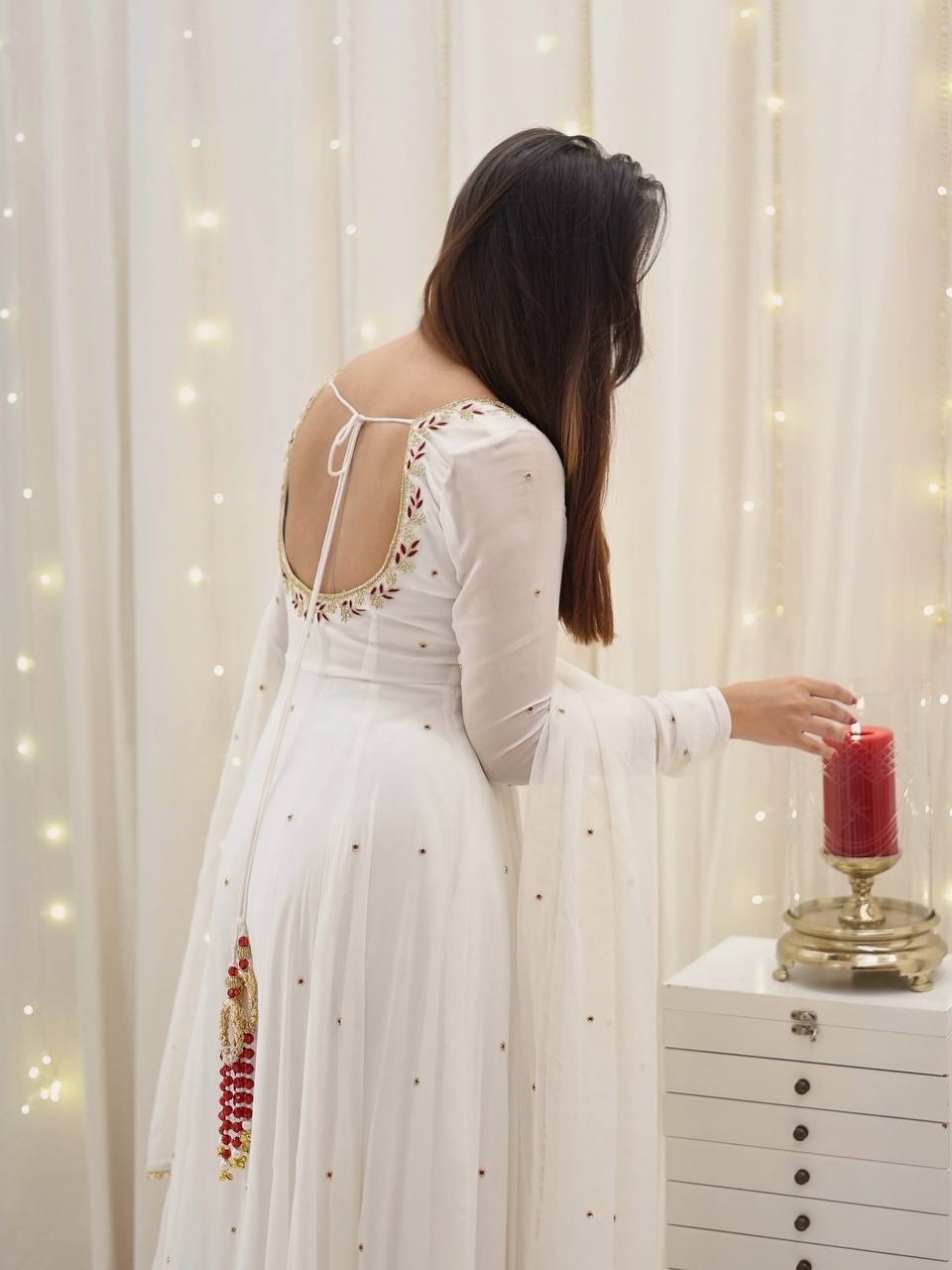 Elegant White Anarkali with Dupatta