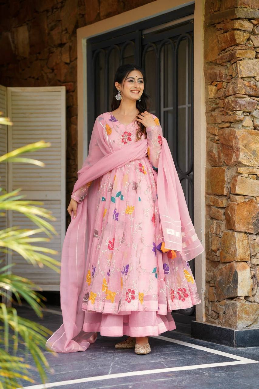 Pink Anarkali Sharara with Dupatta