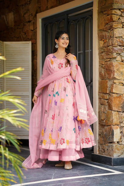 Pink Anarkali Sharara with Dupatta