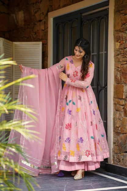 Pink Anarkali Sharara with Dupatta