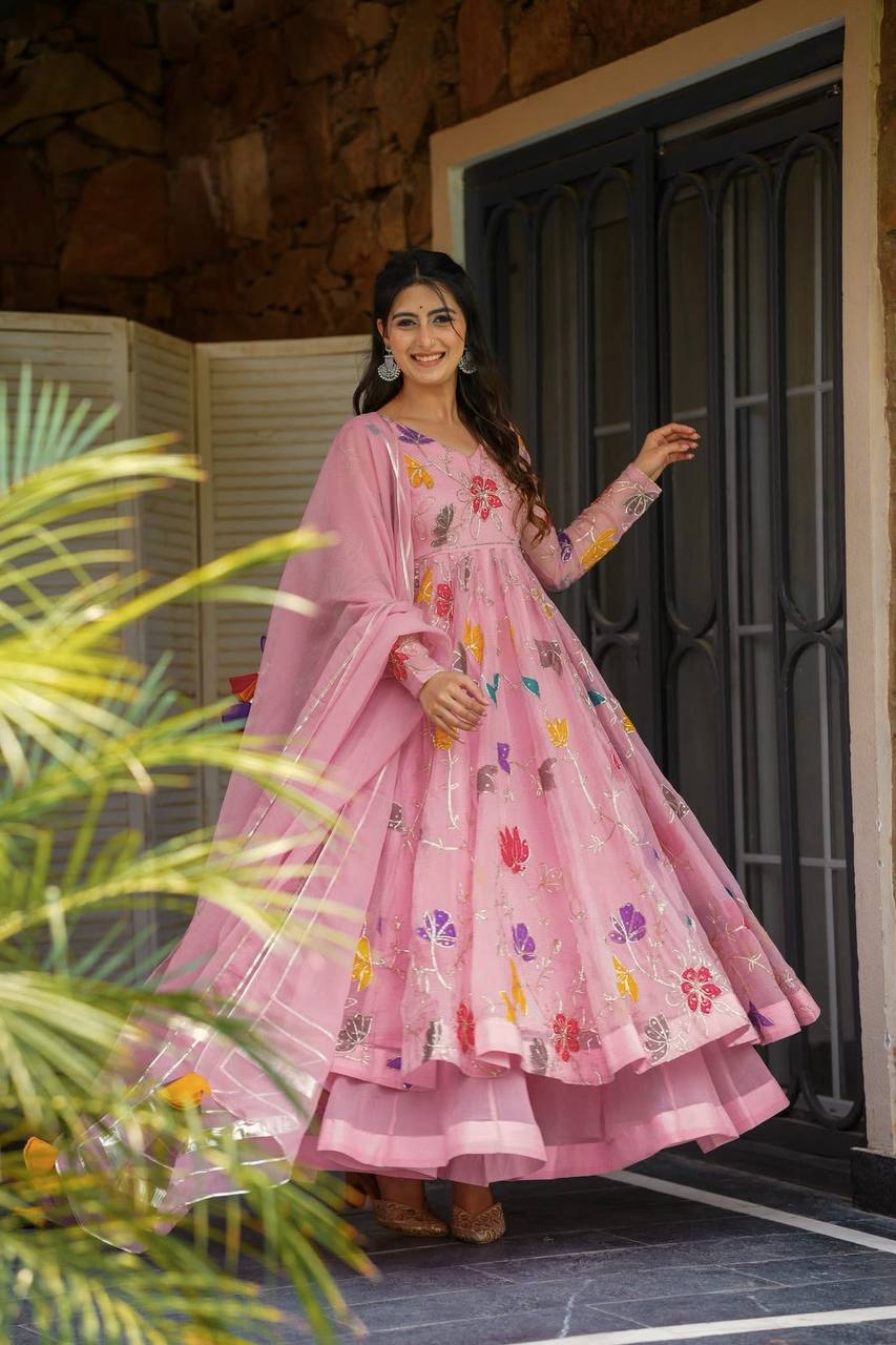 Pink Anarkali Sharara with Dupatta
