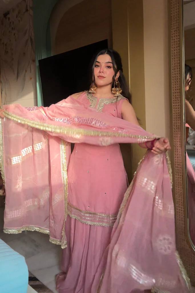 Pink Tabby Organza Kurta Sharara Set with Dupatta