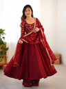 Maroon Anarkali Pant Set with Embroidered Dupatta