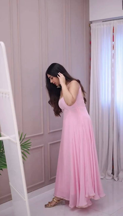 Elegant Pink Georgette Gown with Pant & Dupatta