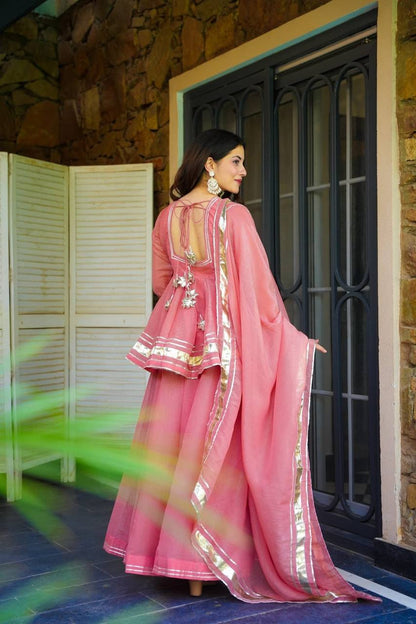 Elegant Pink Suit Set with Sharara and Dupatta