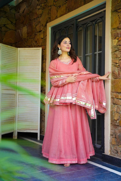 Elegant Pink Suit Set with Sharara and Dupatta
