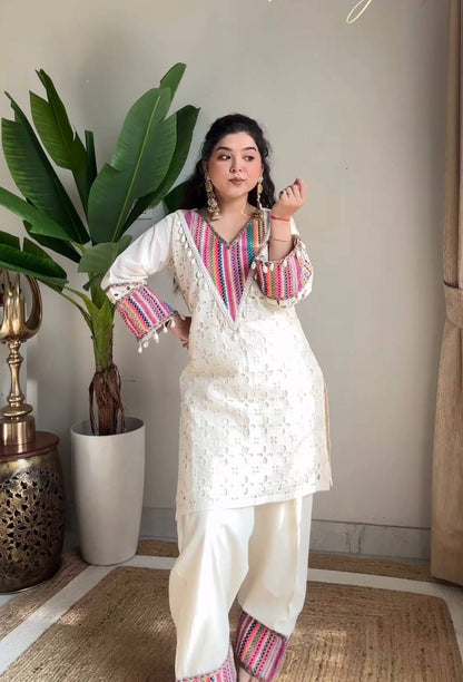 Elegant White Embroidered Kurta Set