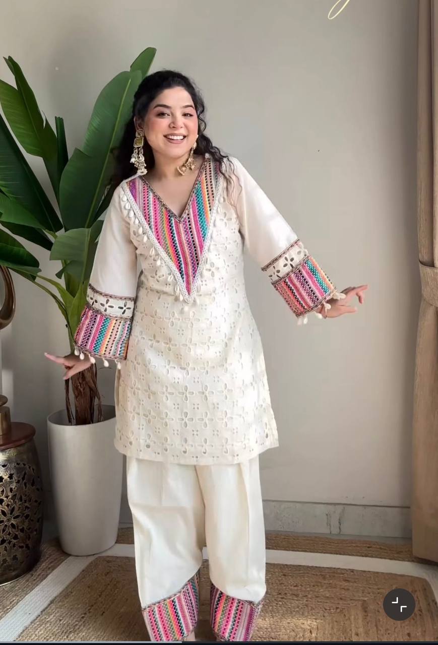 Elegant White Embroidered Kurta Set