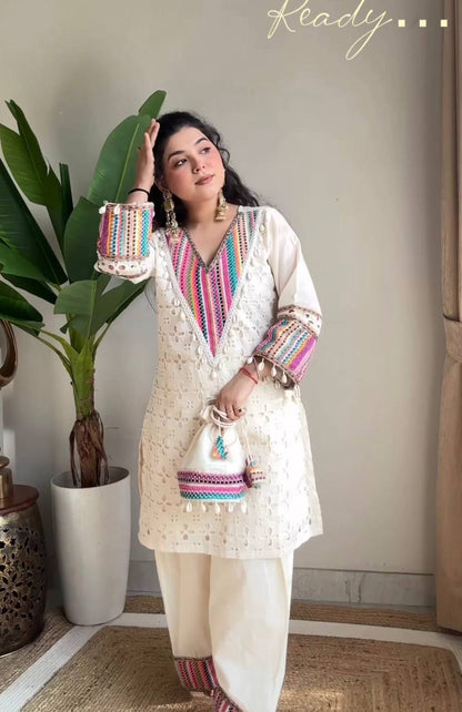 Elegant White Embroidered Kurta Set