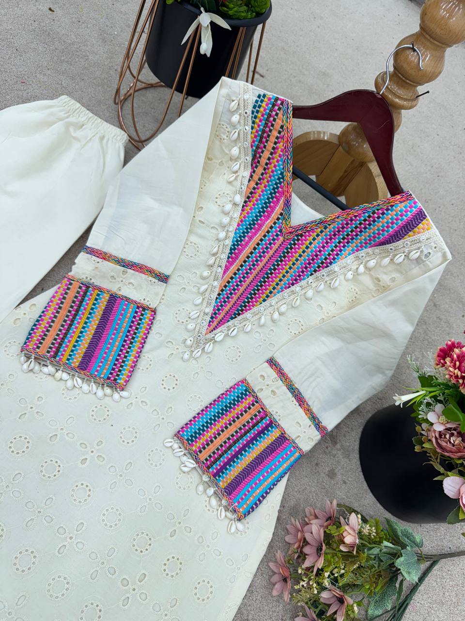 Elegant White Embroidered Kurta Set