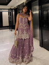 Lavender Faux Georgette Kurta with Sharara & Dupatta