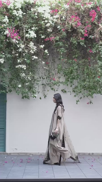 Elegant Beige & Black Embroidered Suit Set