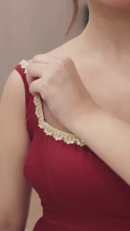 Deep Wine Embroidered Anarkali with Dupatta & Bottom