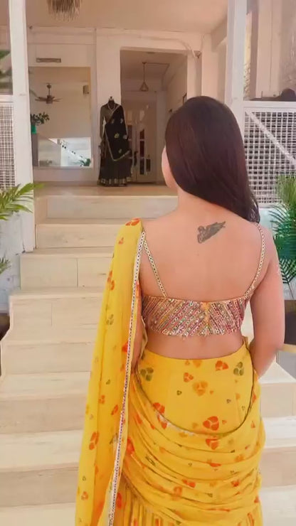 Sunshine Bloom Ruffle Georgette Lehenga Saree