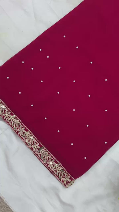 Maroon Faux Georgette Embroidery Kurta with Plazo & Dupatta