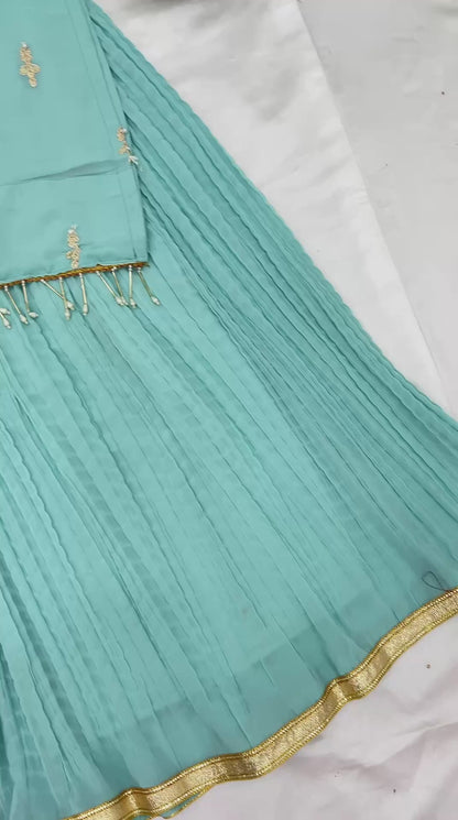 Elegant Sky Blue Embroidered Palazzo Suit