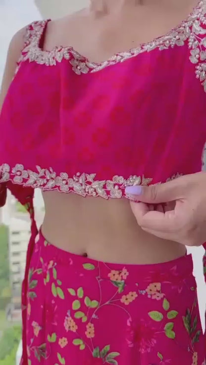 Red Ruffle Bloom Lehenga Saree