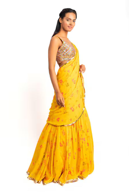 Sunshine Bloom Ruffle Georgette Lehenga Saree